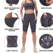 Solid Color Leggings with Pocket for Women - Blue Force Sports