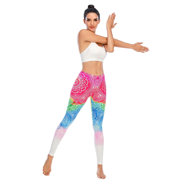 Women's Rainbow Boho Style Leggings - Blue Force Sports