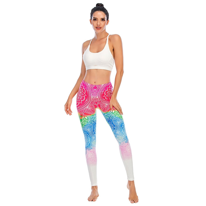 Women's Rainbow Boho Style Leggings - Blue Force Sports