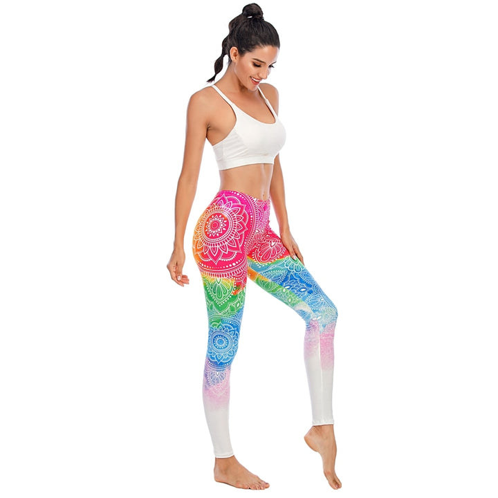 Women's Rainbow Boho Style Leggings - Blue Force Sports