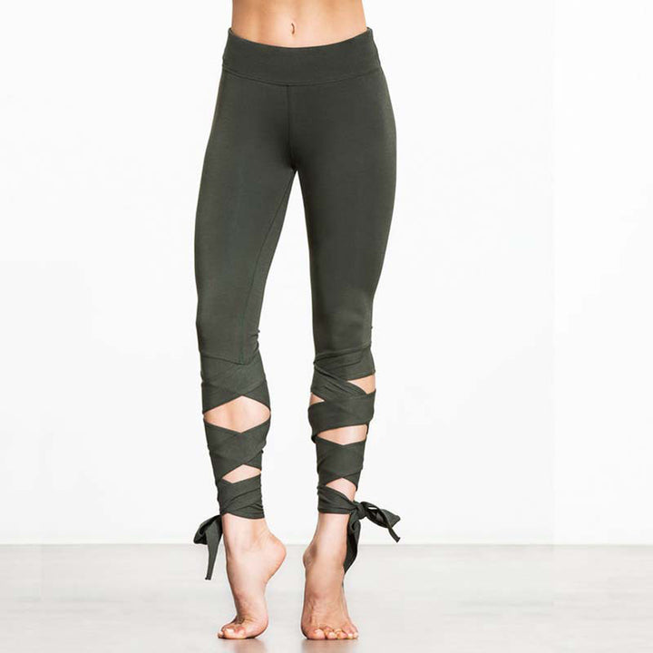 Women's Elastic Yoga Pants with Bandage Straps - Blue Force Sports