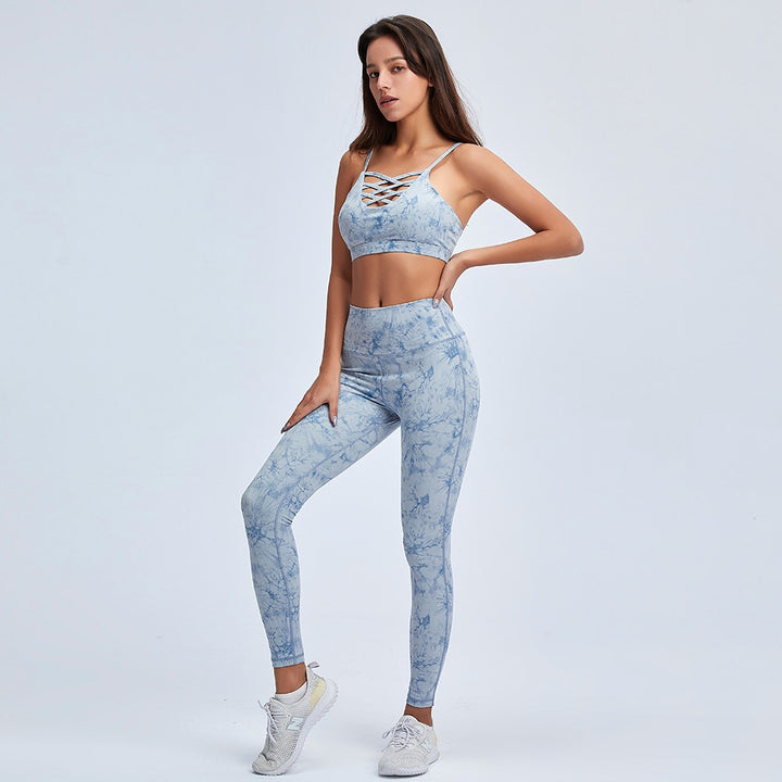 Women's Tie Dye Textured Push Up Leggings - Blue Force Sports