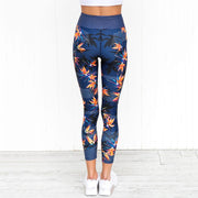 Women's High Waist Leggings with Floral Print - Blue Force Sports