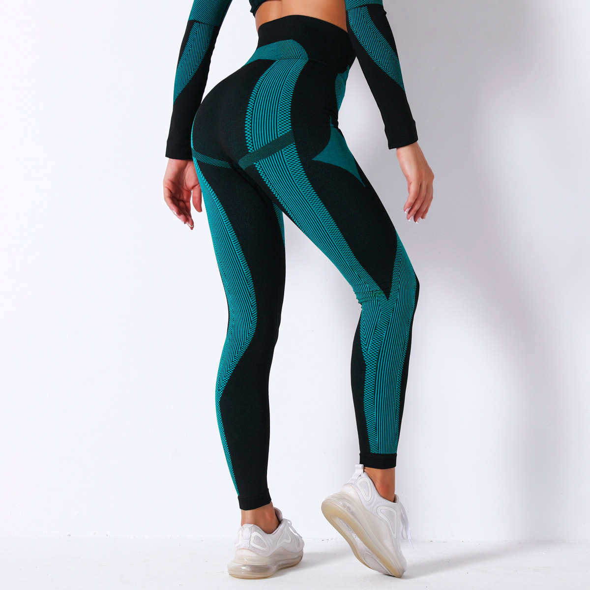 Fitness Seamless Leggings with Geometric Print - Blue Force Sports