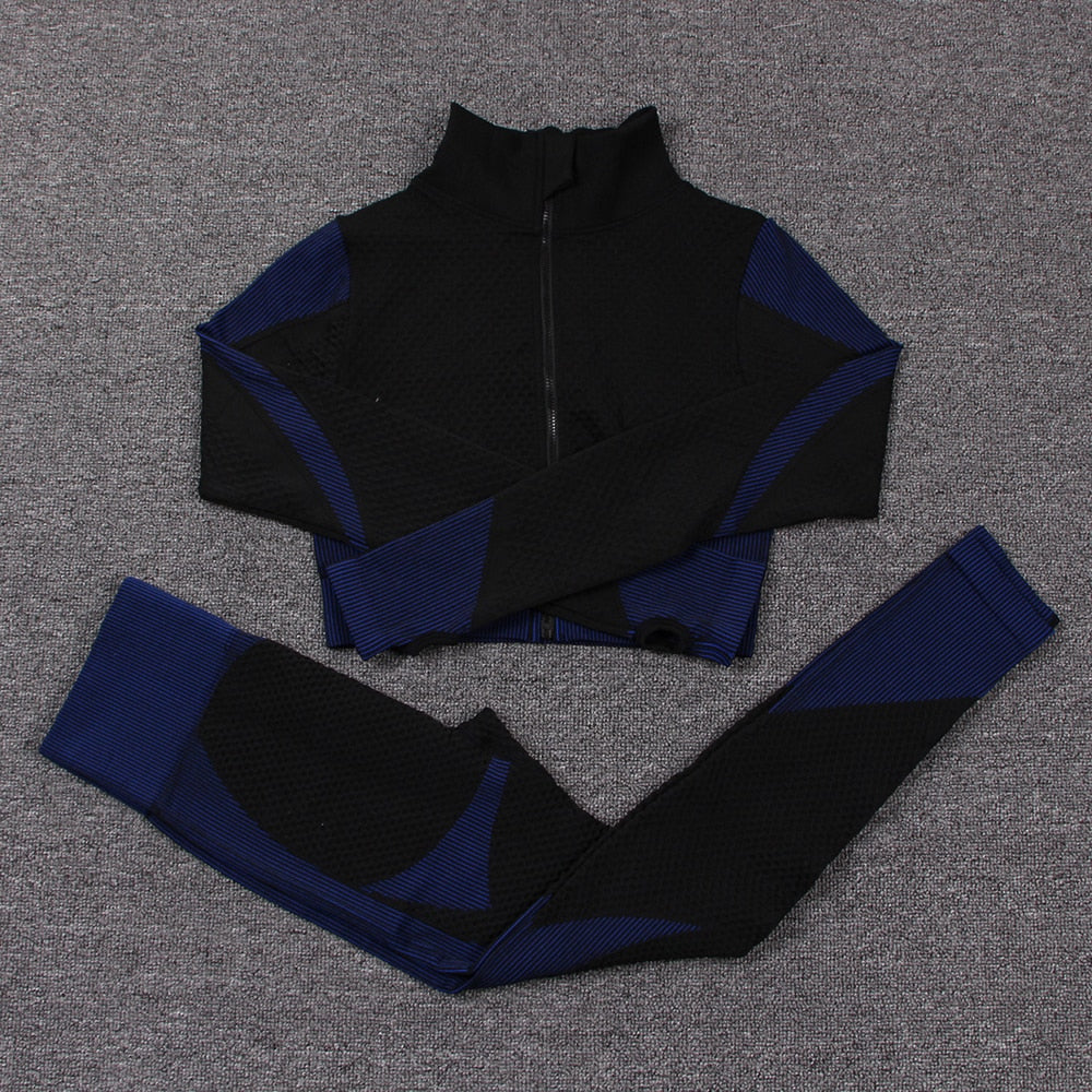 Women's Breathable Sports Crop Top and Leggings Set - Blue Force Sports