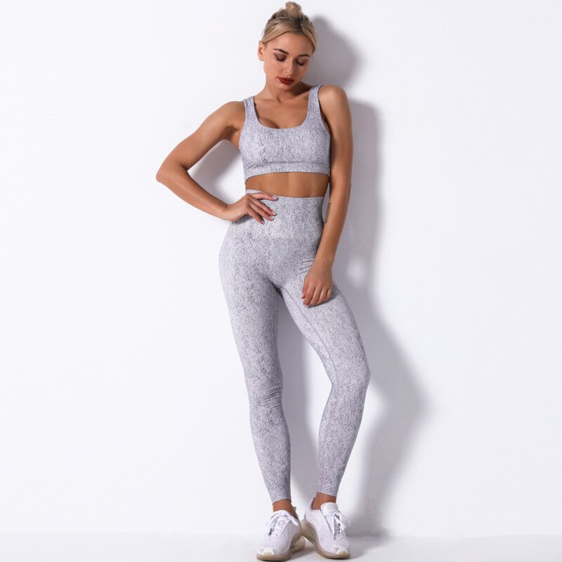 Women's Melange Color Yoga Bra and Leggings Set - Blue Force Sports