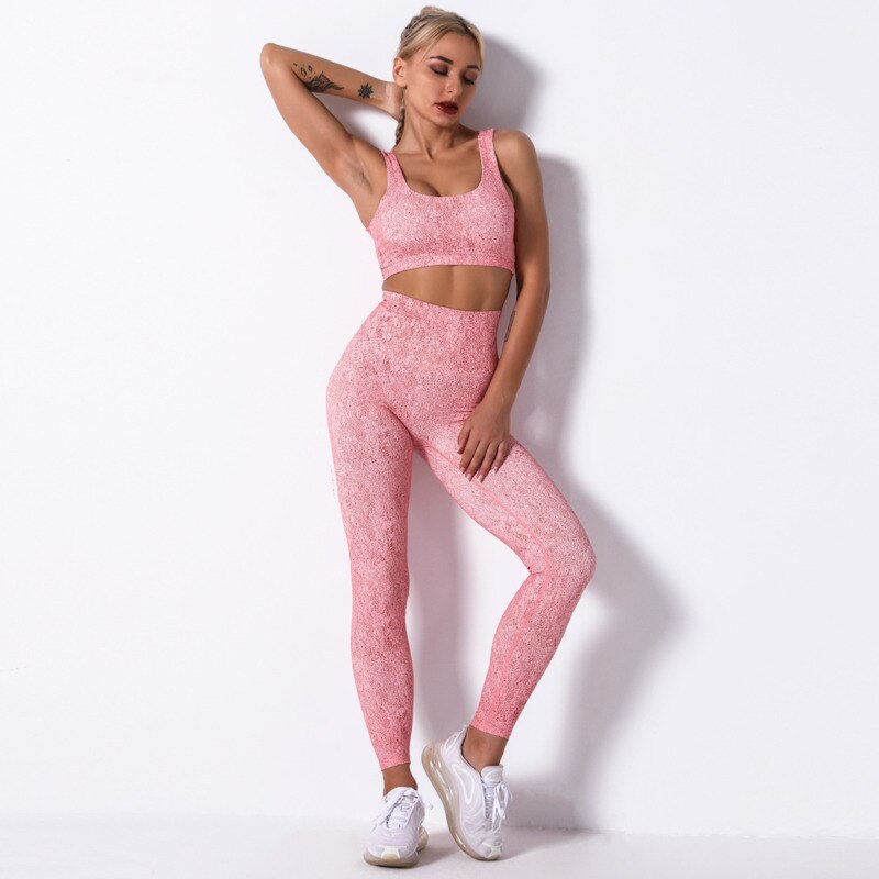 Women's Melange Color Yoga Bra and Leggings Set - Blue Force Sports