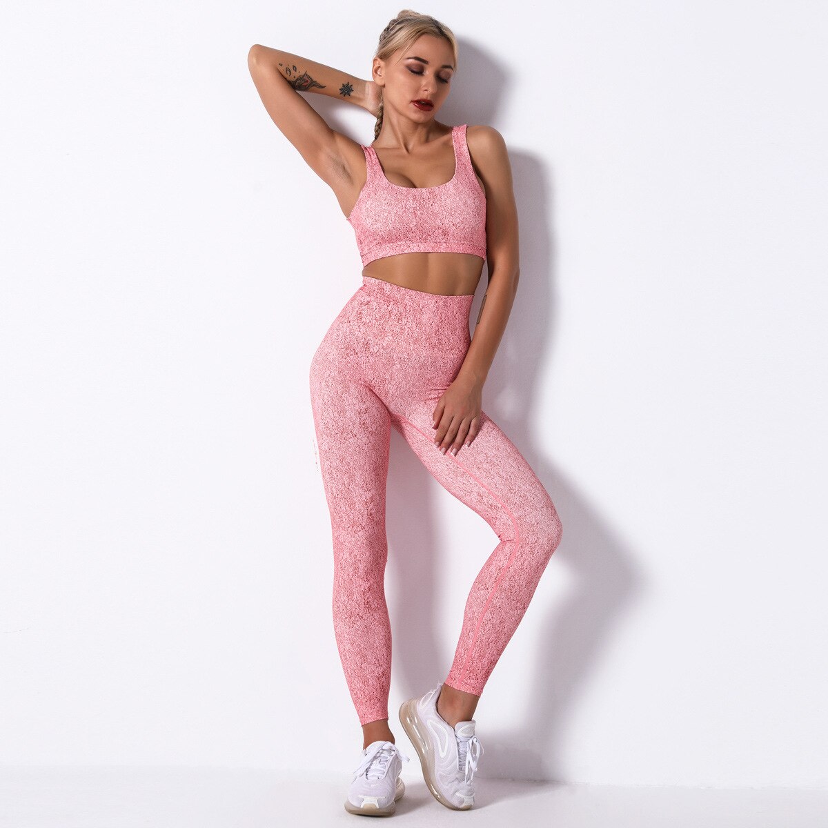 Women's Melange Color Yoga Bra and Leggings Set - Blue Force Sports