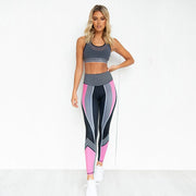Women's Striped Gym Bra and Leggings Set - Blue Force Sports