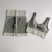 Women's Striped Detail Sports Bra and Shorts Set - Blue Force Sports
