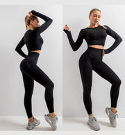 Women's Seamless Gym Leggings, Top, Longsleeve and Shorts Set - Blue Force Sports