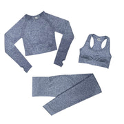 Women's Seamless Gym Leggings, Top, Longsleeve and Shorts Set - Blue Force Sports