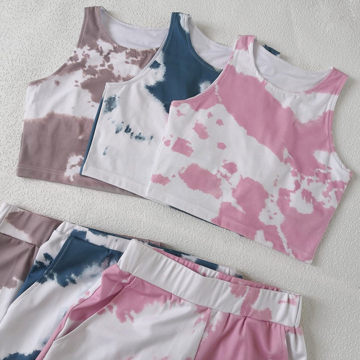 Women's Tie-Dye Sports Crop Top and Shorts Set - Blue Force Sports