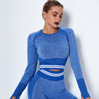 Women's Striped Trim Sports Bra and Shorts Set - Blue Force Sports