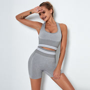 Women's Striped Trim Sports Bra and Shorts Set - Blue Force Sports