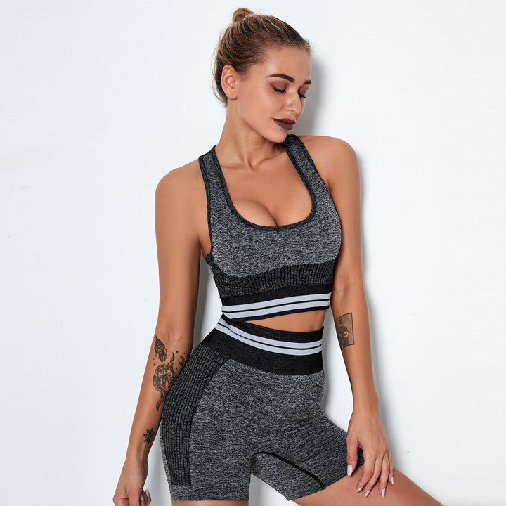 Women's Striped Trim Sports Bra and Shorts Set - Blue Force Sports