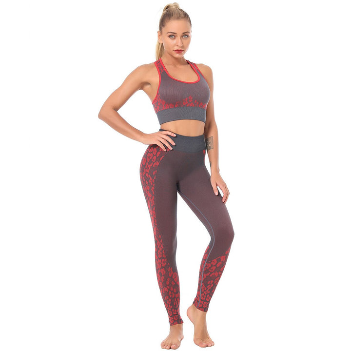 Women's Leopard Detail Sports Bra and Leggings Set - Blue Force Sports