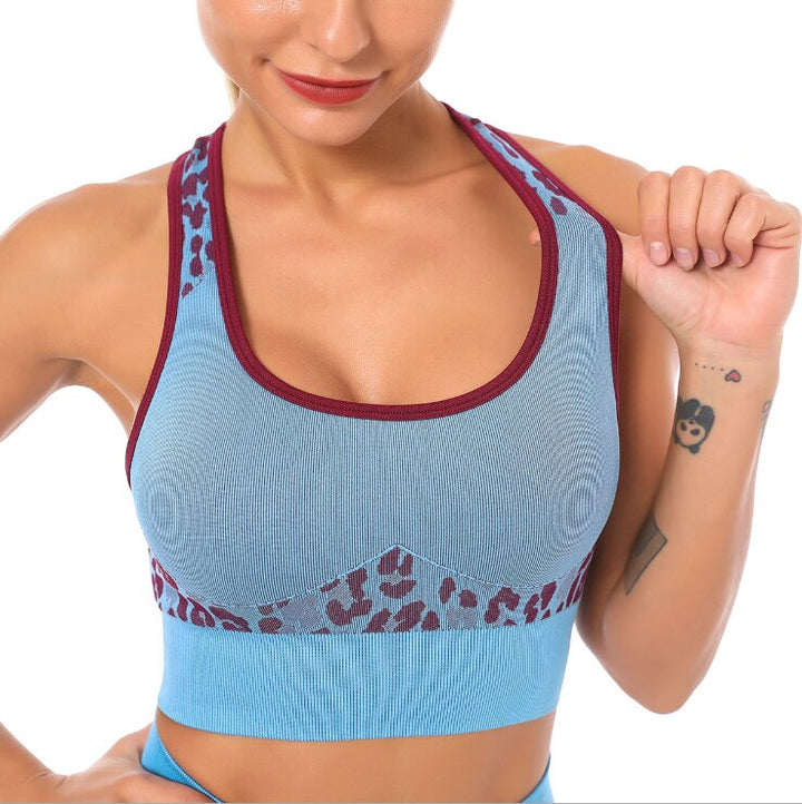 Women's Leopard Detail Sports Bra and Leggings Set - Blue Force Sports