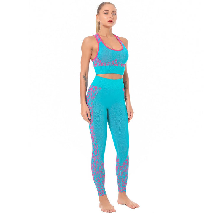 Women's Leopard Detail Sports Bra and Leggings Set - Blue Force Sports