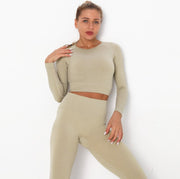Women's Ribbed Seamless Sports Crop Top and Leggings Set - Blue Force Sports