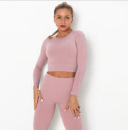 Women's Ribbed Seamless Sports Crop Top and Leggings Set - Blue Force Sports