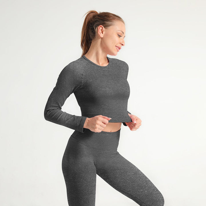 Women's Ribbed Seamless Sports Crop Top and Leggings Set - Blue Force Sports