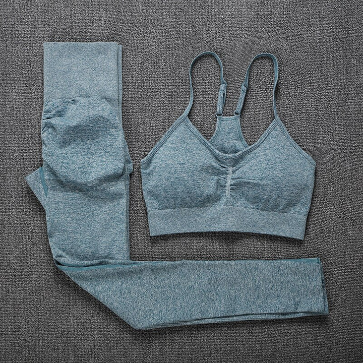 High Waist Leggings and Bra Set - Blue Force Sports