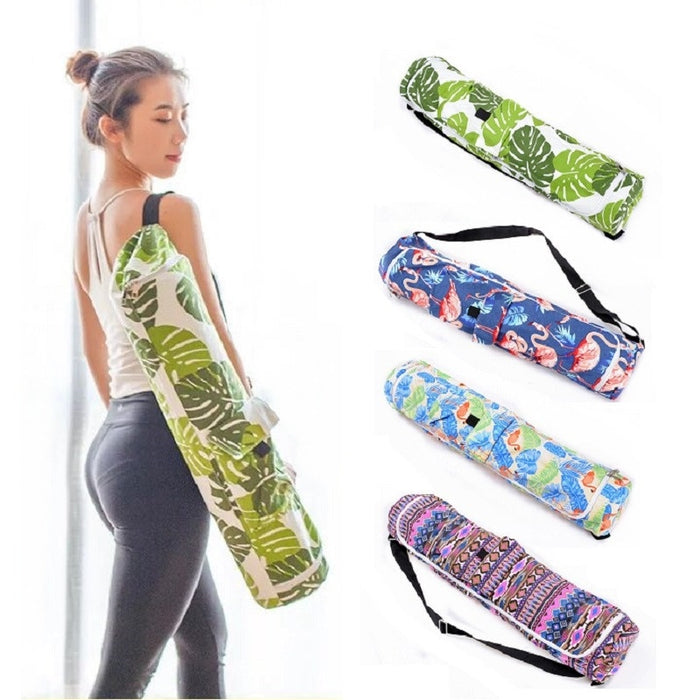 Tropical Printed Canvas Yoga Mat Bag - Blue Force Sports