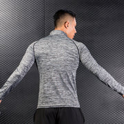 Men Long Sleeve Sports T-Shirt with Zipper - Blue Force Sports