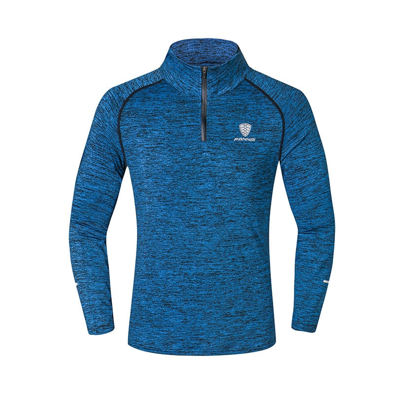 Men Long Sleeve Sports T-Shirt with Zipper - Blue Force Sports