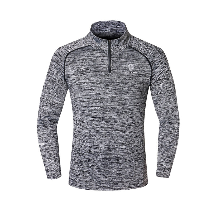 Men Long Sleeve Sports T-Shirt with Zipper - Blue Force Sports