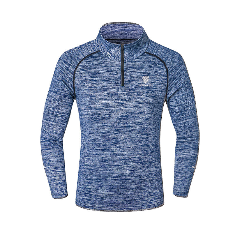 Men Long Sleeve Sports T-Shirt with Zipper - Blue Force Sports