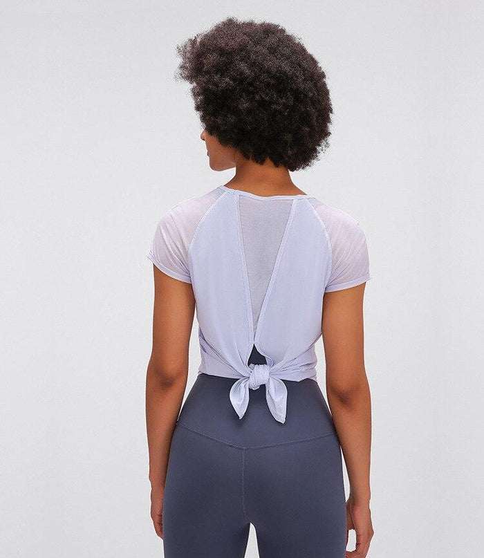 Women's Sheer Triangle Back Knot Sports Top - Blue Force Sports