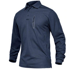 Men's Tactical Golf Polo Shirt with Chest Zipper Pocket - Blue Force Sports