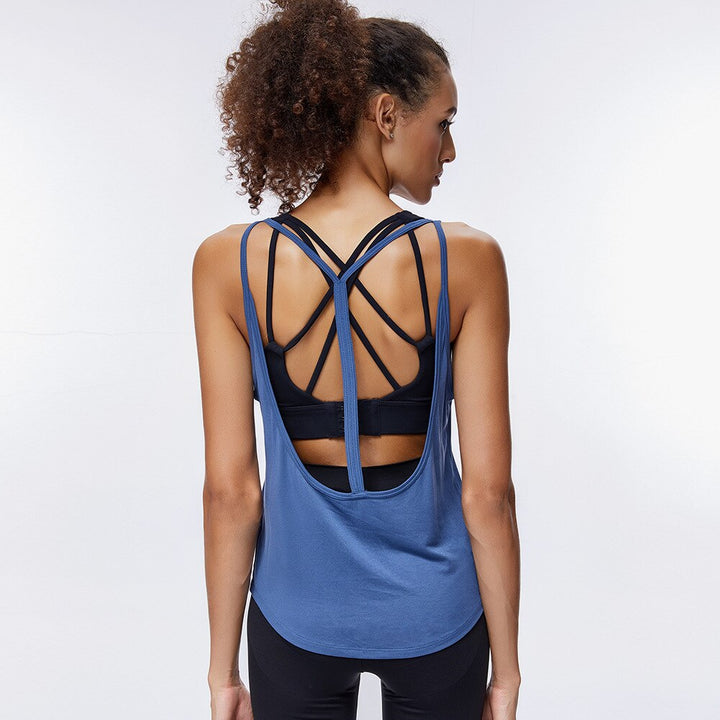 Women's Loose Style Strappy Yoga Top - Blue Force Sports
