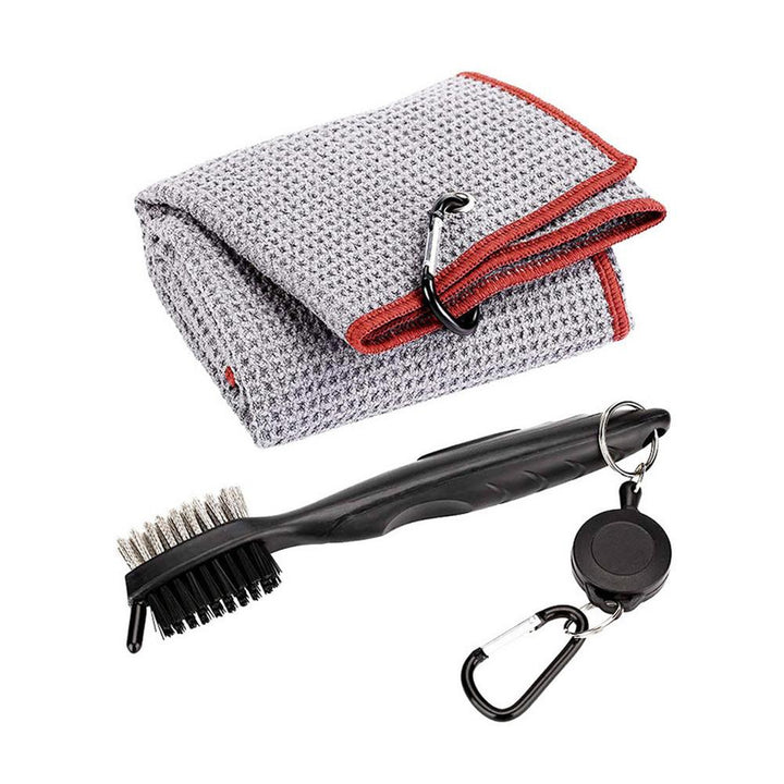 Microfiber Tri-fold Golf Towel with Cleaning Brush Kit - Blue Force Sports