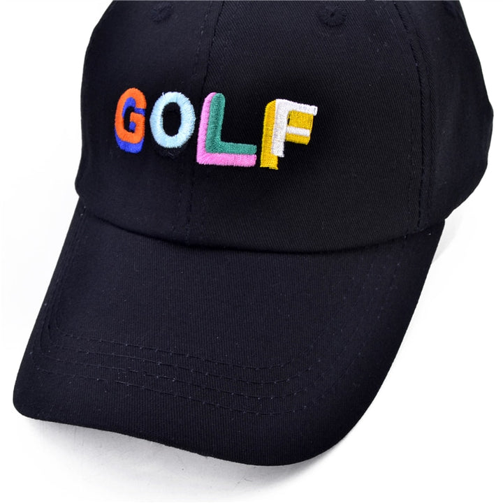 Unisex White / Black Cotton Golf Cap with Colorful Embroidery - Blue Force Sports