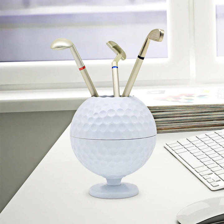 Mini Golf Ball Shaped Pen Holder with 3 Color Pens - Blue Force Sports