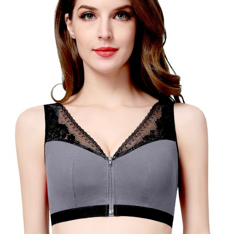 Front Zipper Cotton Bra for Women - Blue Force Sports