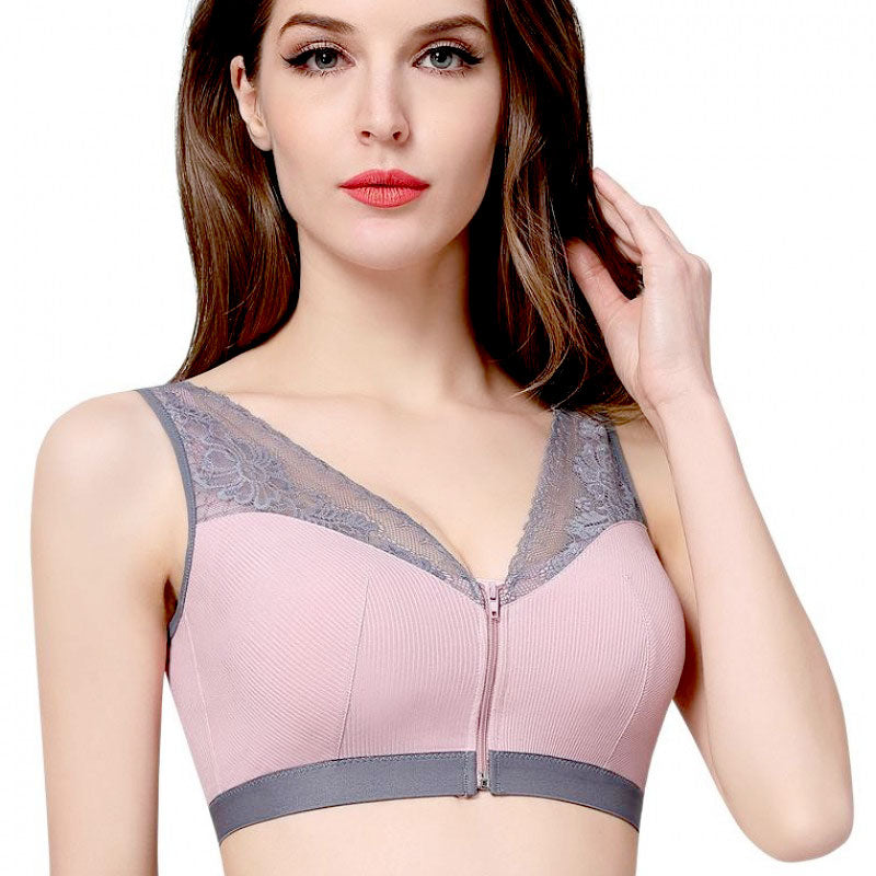 Front Zipper Cotton Bra for Women - Blue Force Sports