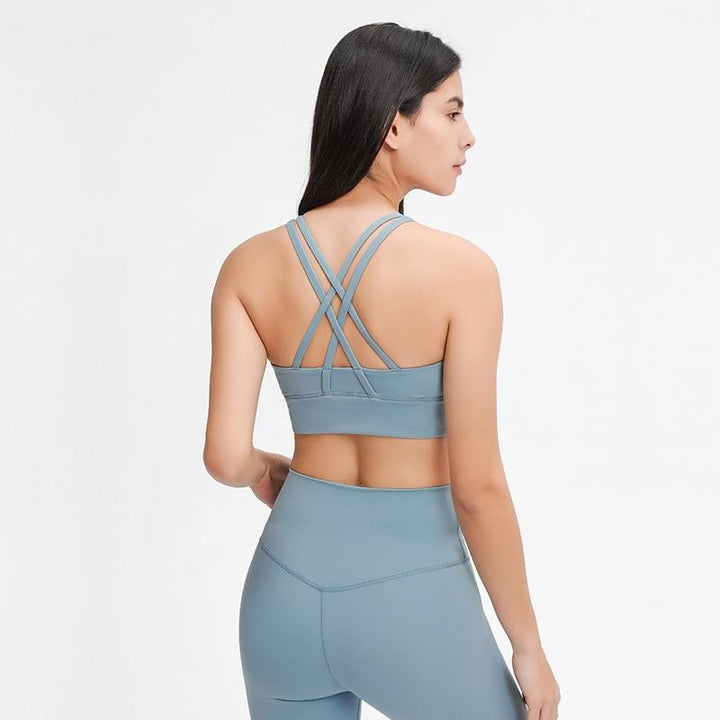 Women's Strappy Back Mesh Detail Sports Bra - Blue Force Sports