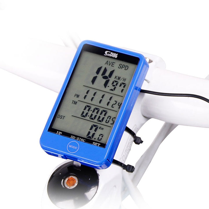 Water-Resistant Wireless LCD Backlight Bicycle Computer - Blue Force Sports