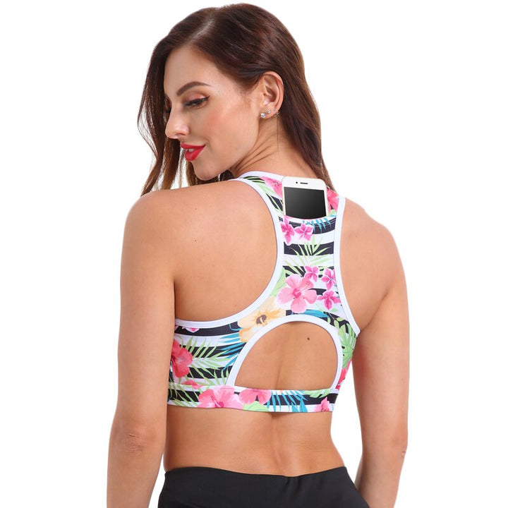 Floral Yoga Bra with Phone Pocket - Blue Force Sports