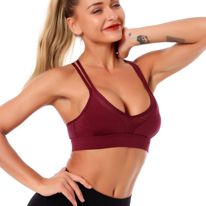 Women's Sheer Detail Deep-V Sports Bra - Blue Force Sports