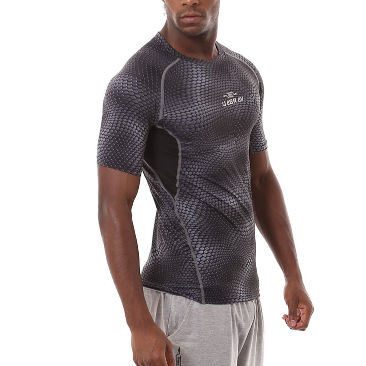 Stylish Comfortable Compressive Patterned Men's Fitness T-Shirt - Blue Force Sports