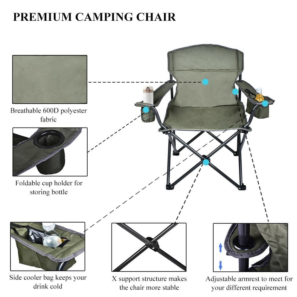 Green Tones Camping Chair with Cooler Bag - Blue Force Sports
