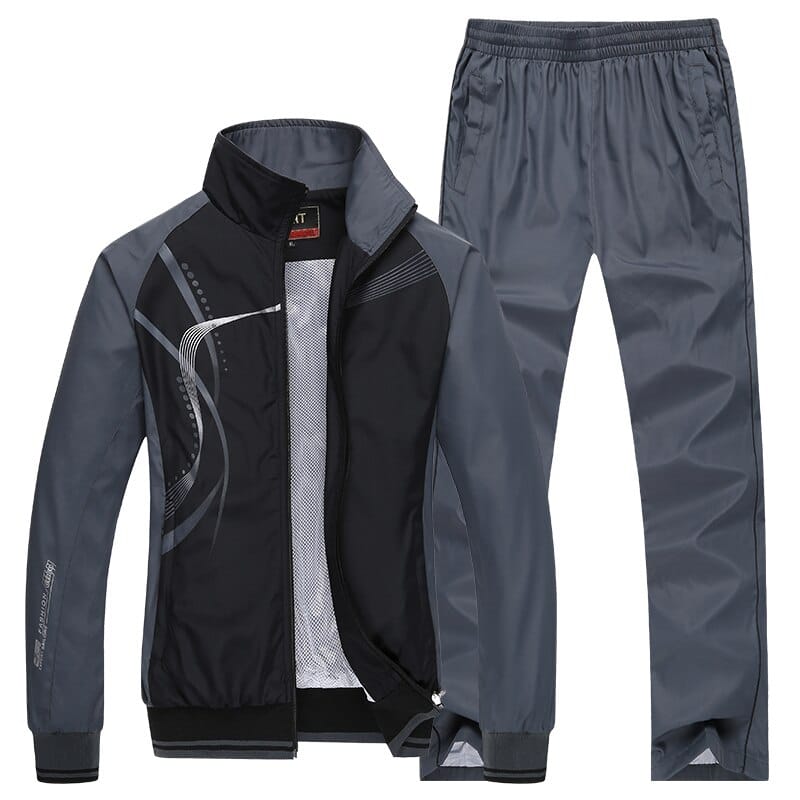 Men's Wave Print Windbreaker and Pants Set - Blue Force Sports
