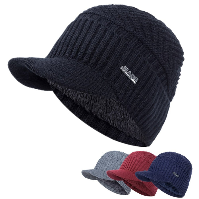 Knitted Warm Hat with Visor - Blue Force Sports