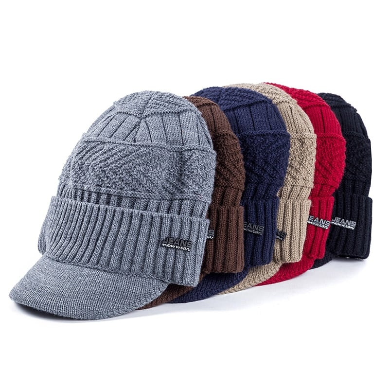 Knitted Warm Hat with Visor - Blue Force Sports