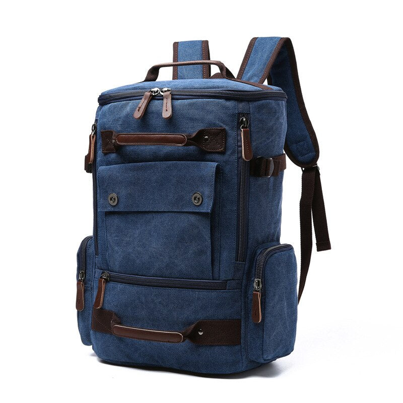 Men's Rectangular Shaped Canvas Backpack - Blue Force Sports